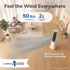 Lasko High Velocity WhisperForce™ DC 35" Tower Fan (12-speed, remote, timer, 90° oscillation, air filtration, black)