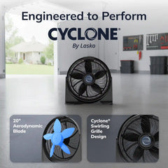 Lasko Cyclone® 20" Air Circulator Floor Fan (4-speed, remote, timer, 90° airflow, black)
