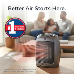 Lasko 9" Ceramic Table Top Heater (2 heat settings, manual, thermostat, tip-over switch, gray)