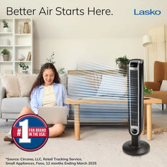 Lasko 36" Tower Fan with Nighttime Mode and Remote, T36205, Black
