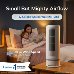 Lasko WhisperForce™ DC 14" Table Top Fan (12-speed, remote, timer, white)