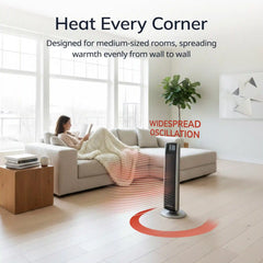 Lasko 29" Digital Ceramic Tower Heater (2 heat settings, remote, timer, black/silver)