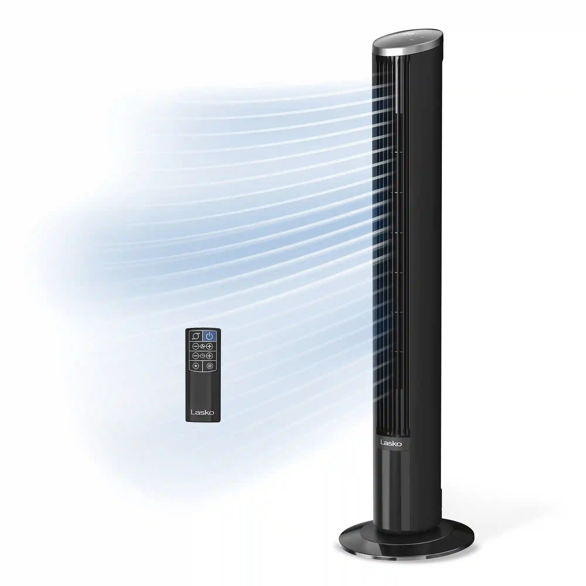 Lasko WhisperForce™ DC 42" Tower Fan (12-speed, remote, black/silver)