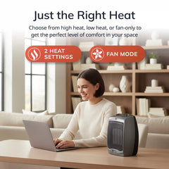 Lasko 9" Ceramic Table Top Heater (2 heat settings, manual, thermostat, tip-over switch, gray)