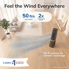 Lasko High Velocity WhisperForce™ DC 35" Tower Fan (12-speed, remote, timer, 90° oscillation, black)