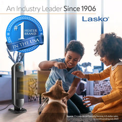 Lasko Aria™ 22" Ceramic Tower Heater (3 heat settings, remote, timer, smart, black)