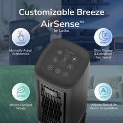 Lasko High Velocity WhisperForce™ DC 35" Tower Fan (12-speed, remote, timer, 90° oscillation, black)