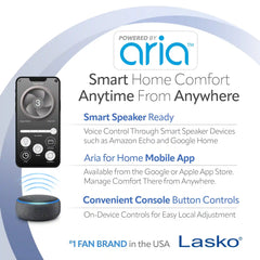 Lasko Aria™ 40" Tower (5-speed, remote, timer, black)