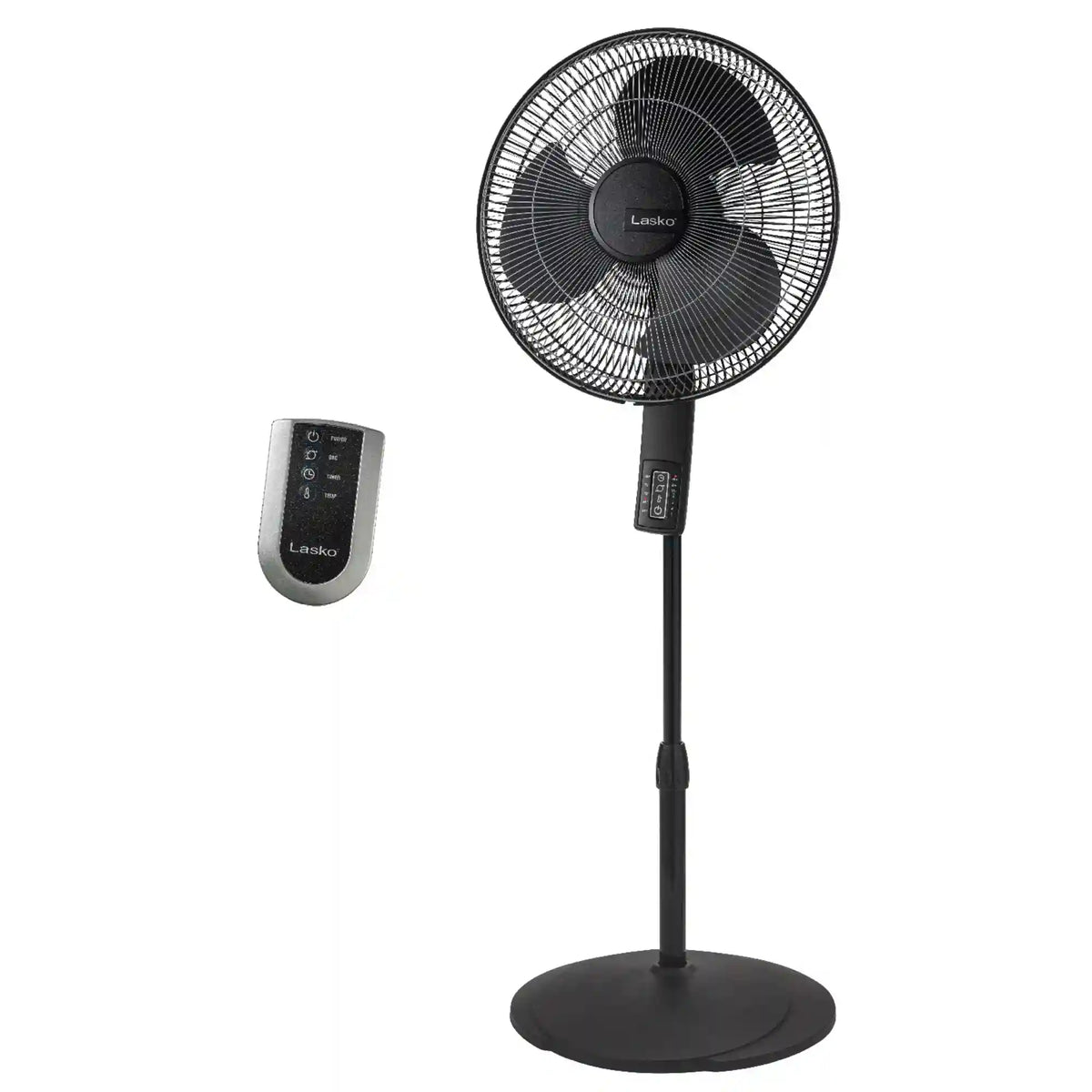 Lasko 16" Pedestal Fan (4-speed, remote, timer, thermostat, black)