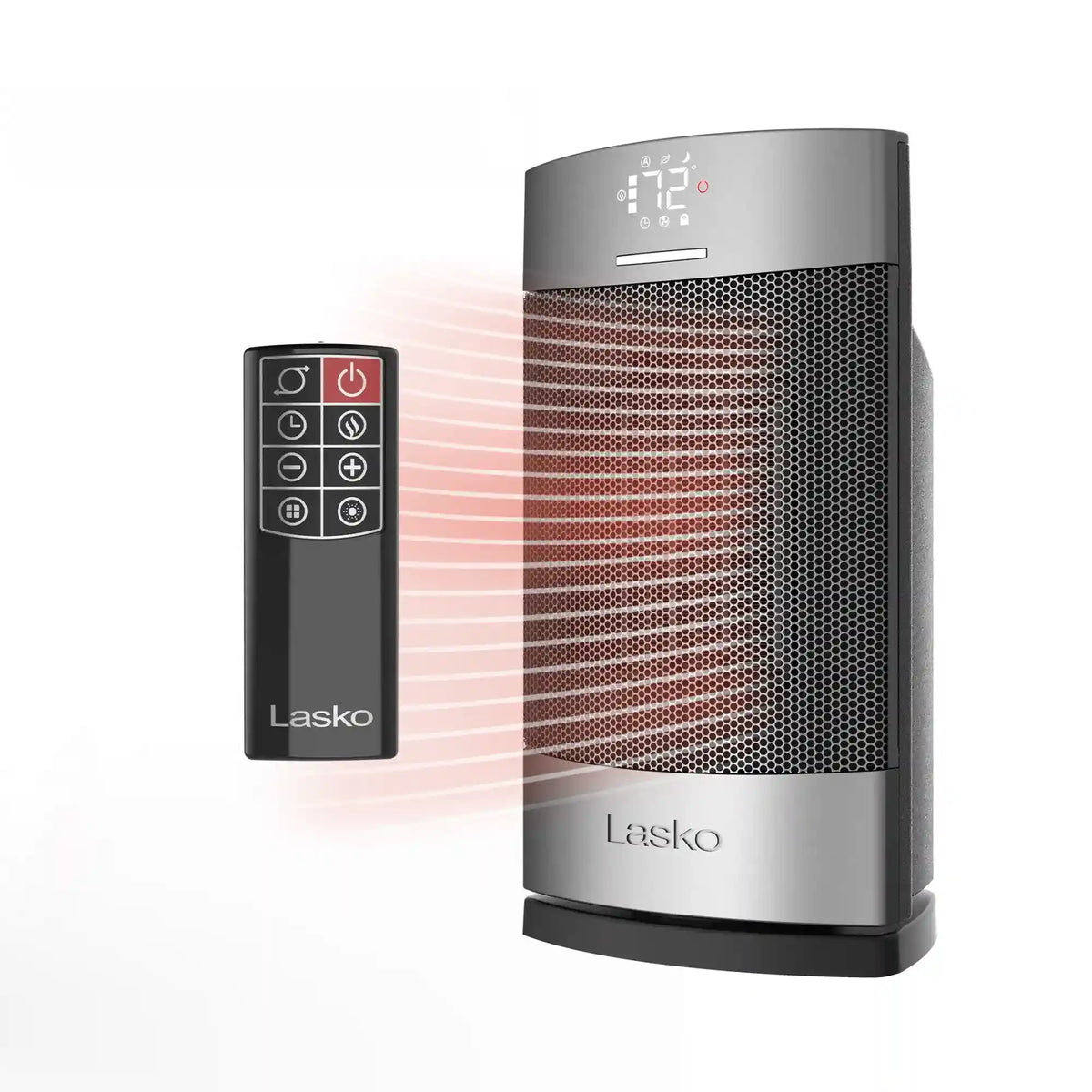 Lasko Ellipse 12" Table Top Heater (remote, timer, thermostat, tip-over switch, child lock, silver)